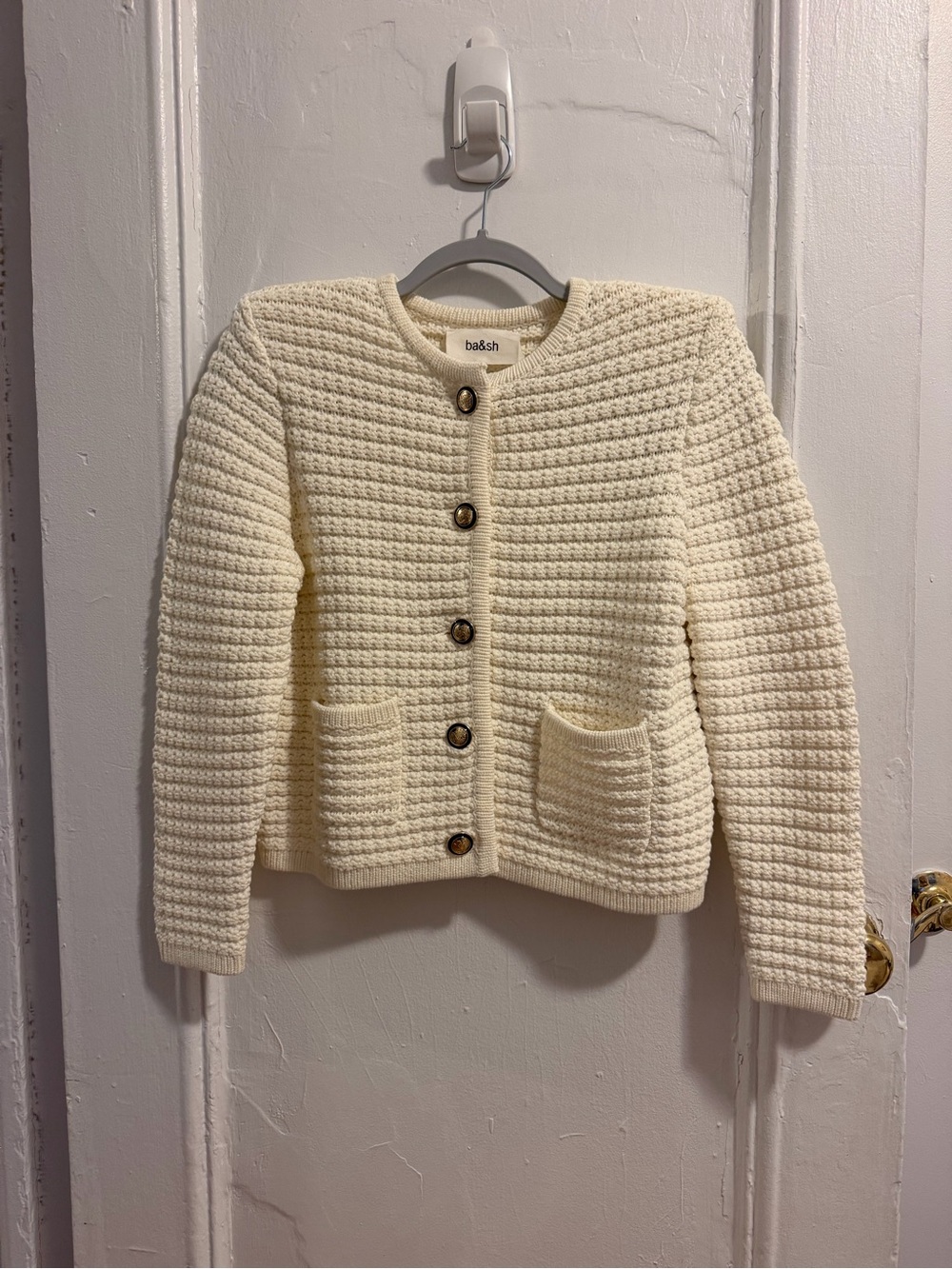 ba&sh Ivory Chunky Knit Button Jacket